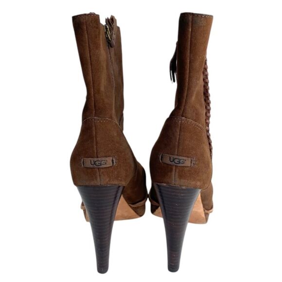 UGG Australia Bianka Suede Water-Resistant Heeled Boots Brown Size 7 - Picture 4 of 8